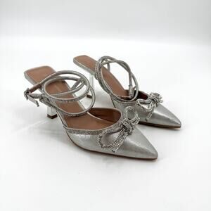 BCBGeneration Silver Rhinestone Metallic IIdy Pump Pointed Toe Heels Size 7.5